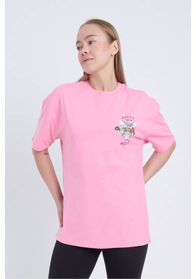 Velvoria Oversize Kadın Release Your Baskılı Pembe Renk T-shirt