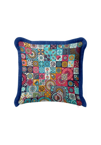 Canlı Boho Mozaik Saçaklı Yastık Kılıfı - Renkli Eklektik Mavi Sarı Püsküllü Kırlent Kılıfı Tozlu Dumanlı Lacivert Canlı Boho Mozaik Saçaklı Yastık Kılıfı - Renkli Eklektik Mavi Sarı Püsküllü Kırlent Kılıfı Tozlu Dumanlı Lacivert