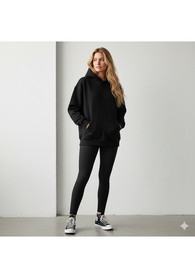 Maki Home Makiteks Siyah Pamuklu Unisex Kanguru Cepli Kapüşonlu Rahat Kesim Crossfit Baskılı Sweatshirt Siyah Xl