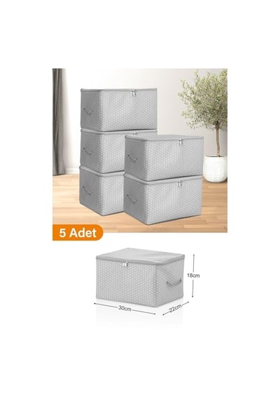 5 Adet - Mini Boy Baskı Detaylı Gri Benekli Hurç 30 X 22 X 18 Cm Çok Renkli