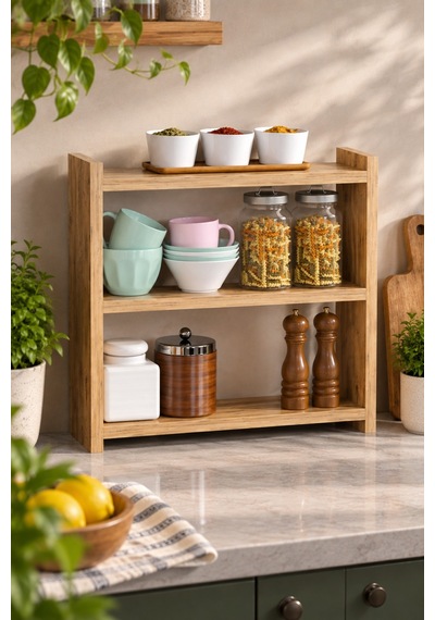 Sulorahome 3 Raflı Ceviz Desenli Tezgah Üstü Düzenleyici Raf