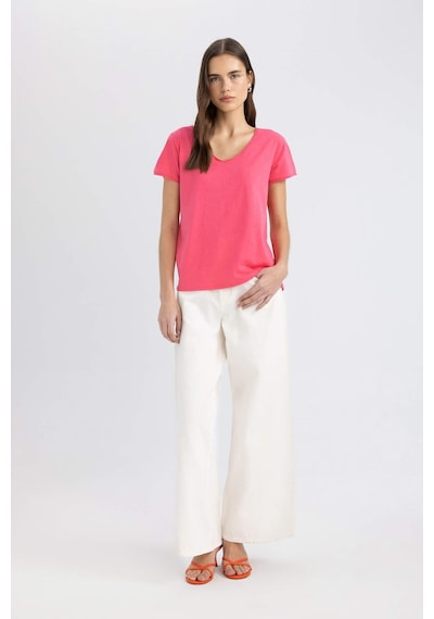 Defacto Regular Fit V Yaka Basic Kısa Kollu Tişört K1507AZ24SMPN239 Pembe Defacto Regular Fit V Yaka Basic Kısa Kollu Tişört K1507AZ24SMPN239 Pembe