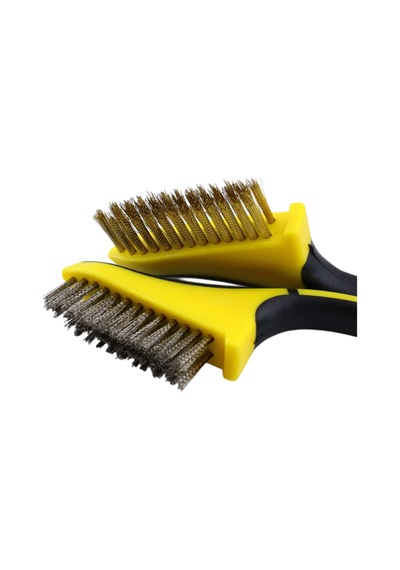 Plastik Saplı Metal Çok Amaçlı Temizleme Fırçası 3'lü Set Tel Fırça Kir Pas Kireç Mangal Izgara