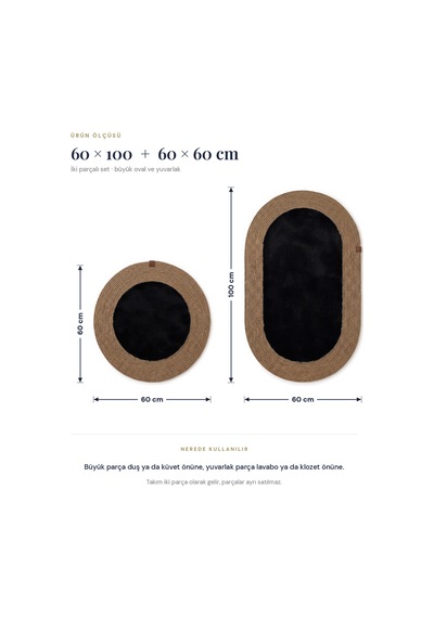 Banyo Paspası Takımı 60x100+60x60 Cm Düz Siyah & Camel