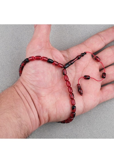 Sıkma Kehribar Kapsül Kesim Sistemli Bilek Boy 5x8mm Tesbih Siyah Kırmızı