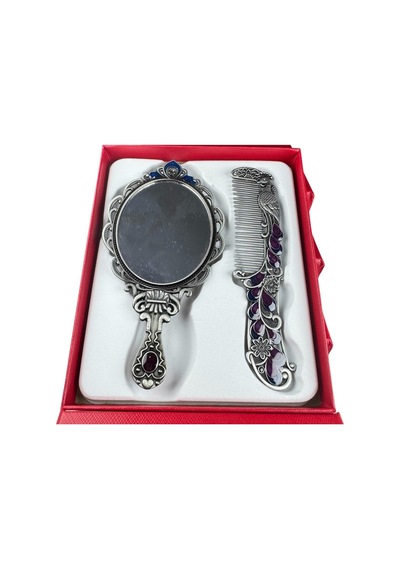 Tavus Kuşu Desenli Vintage Ayna Tarak Seti Özel Tasarım Ve Özel Kutulu 13,5 Cm & 13 Cm Çok Renkli 841684427