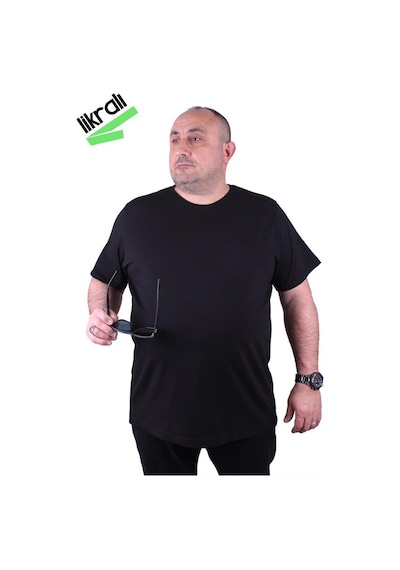 Starbattal Erkek Büyük Beden Likralı Basic Sıfır Yaka Tişört 11160 Sıyah-Sıyah Çok Renkli