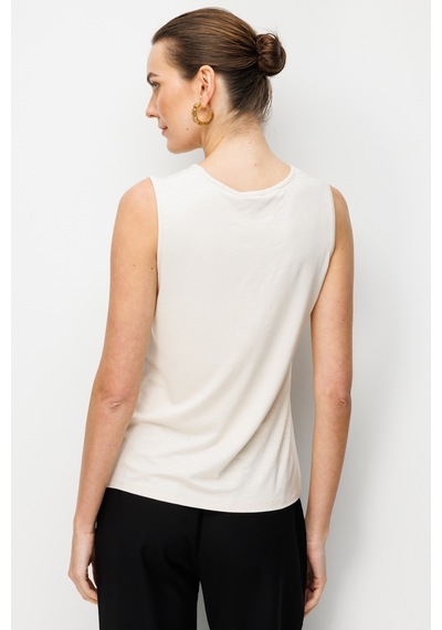Kadın Sıfır Yaka Flamlı Kumaş Basic Askılı Tshirt Bej Bej