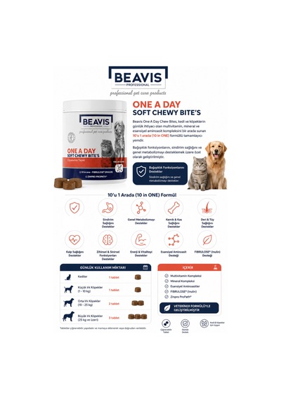 10'u 1 Arada Vitamin Günlük Kedi Köpek Multivitamin Çiğneme Tableti 105 Gr