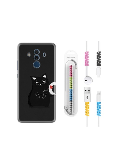 Huawei Mate 10 Pro Kılıf Kablo Koruyuculu Kara Kedi 1801