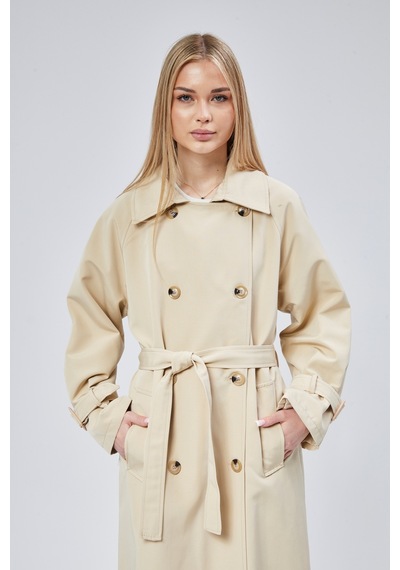 Kadın Oversize Kuşaklı Trençkot Taş
