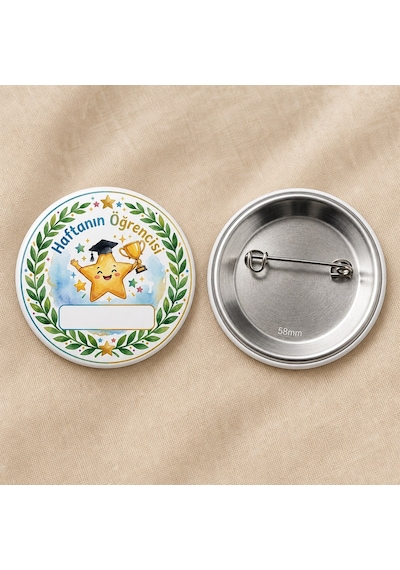Fikart Haftanın Öğrencisi - Okul Ve Öğrenci Temalı 58mm İğneli Metal Buton Rozet Çok Renkli