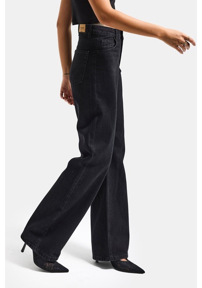 Itsbasic Kadın Siyah Renk Doris 1s5-1 Straight Fit Yüksek Bel %100 Koton Denim Jean Siyah 1s5-1
