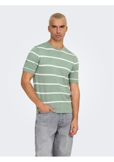 Only & Sons Onswyler Lıfe Reg 14 Ss Strıped Knıt Erkek Yeşil Kazak - Os22032764