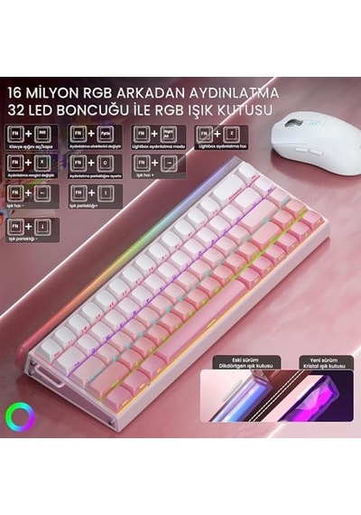 Hero 68 He Manyetik Klavye Trigger Switch 8000hz Rgb Neon Tkl Hot Swap Oyuncu Klavyesi Pembe