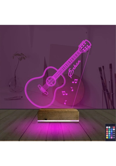 Luvivia Klasik Gitar Müzik Kişiye Özel 3d Lamba - Masa Gece Lambası Şeffaf