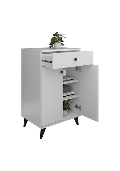 Simple Çok Amaçlı Dolap 2 Raflı Tek Çekmeceli 2 Kapaklı 60x44x96 Beyaz Beyaz
