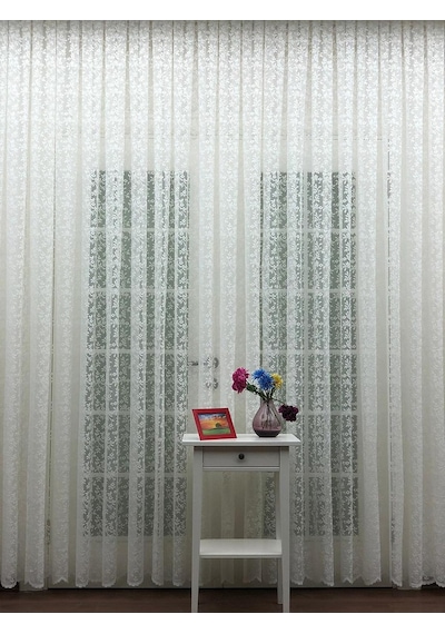 Perdealemi Özel Örme Dokulu Dantel Tül Perde , 100x260, Seyrek Pile, 1/2 Çok Renkli