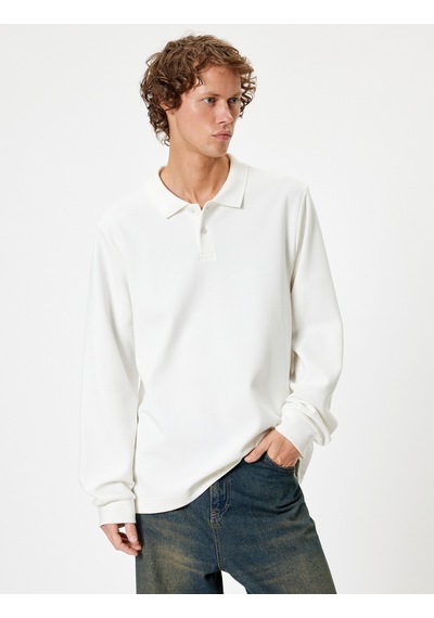 Koton Polo Yaka Sweatshirt Düğmeli Pamuklu Beyaz 5wam70091mk Beyaz