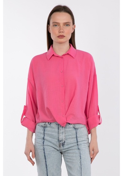 Barrels And Oıl Etek Ucu Düğümlü Gömlek - Pembe Pembe