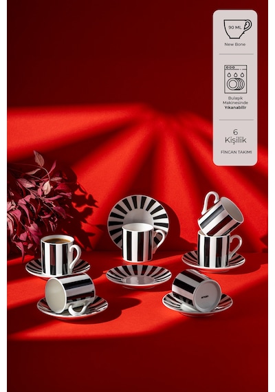 Emsan Bold New Bone 6 Kişilik Kahve Fincan Takımı 90 Ml Siyah