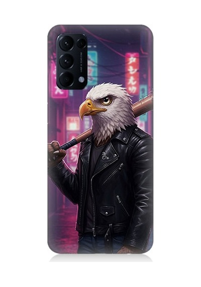 Oppo Reno 5 Uyumlu Sokakta Deri Ceketli Kartal Desenli Silikon Kılıf Çok Renkli