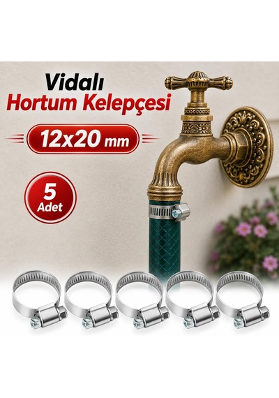 Hortum Kelepçesi 5 Adet 12x20 Mm Vidalı Paslanmaz Çelik Ayarlanabilir Boru Metal Kelepçe Klips