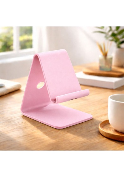 Basartstudio Geometrik Telefon Standı - 3d Tasarım Masaüstü Telefon Tutucu Kırmızı Pembe