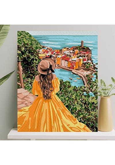 Sanat Sayılarla Boyama Tuval Seti Fırça Boya Dahil Çıtalı 40x50 Cm - Sarı Elbiseli Kız Genel