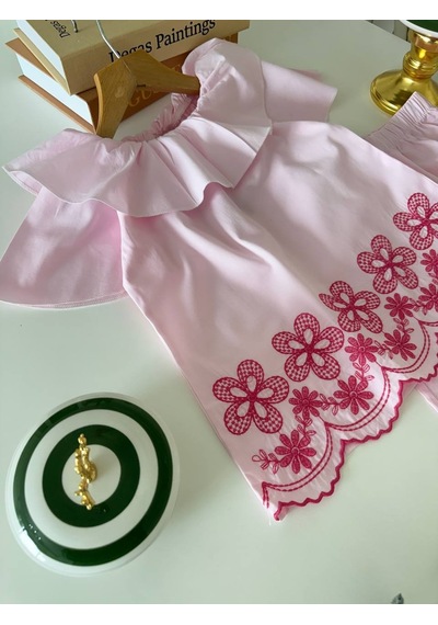 Miniko Kids Kız Çocuk Lazer Kesim Pantolonlu Takım Pembe