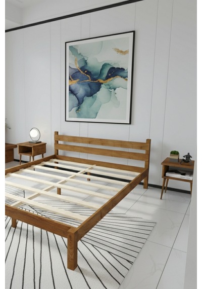 Letto Masif Ahşap Karyola Ve 2 Adet Komodin Ceviz 90x190