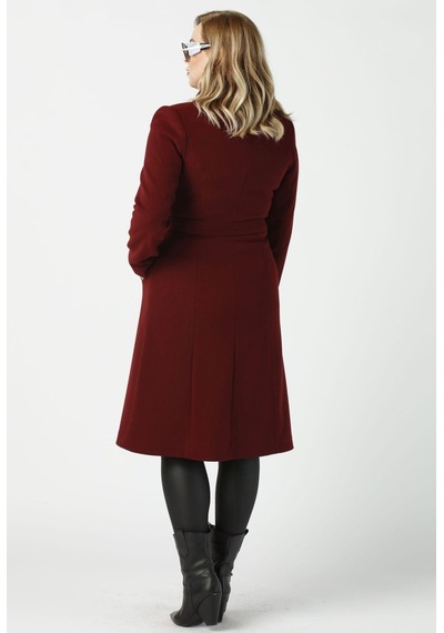 Moda Berray 923 Kadın Büyük Beden Mendil Yaka Kaban Bordo