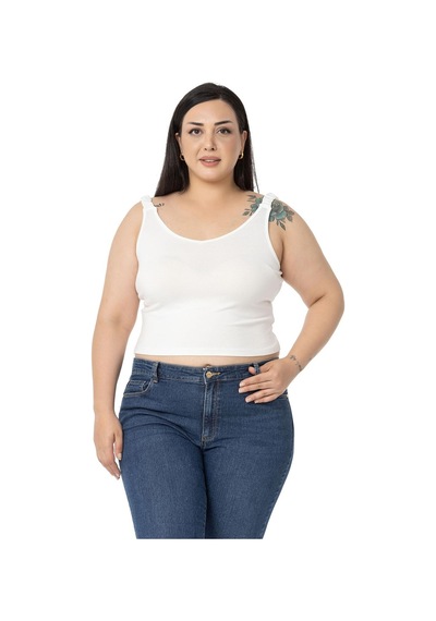 Disentis Büyük Beden Askıları Büzgülü Drapeli Crop Ekru Body-ekru Ekru