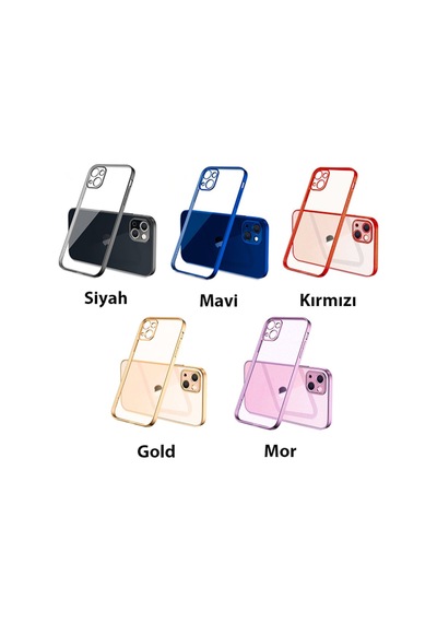 Apple Uyumlu iPhone 13 6.1Inç Renkli Kenar Seffaf Kilif Kamera Korumali Silik 283750535 - Renk / Kirmizi