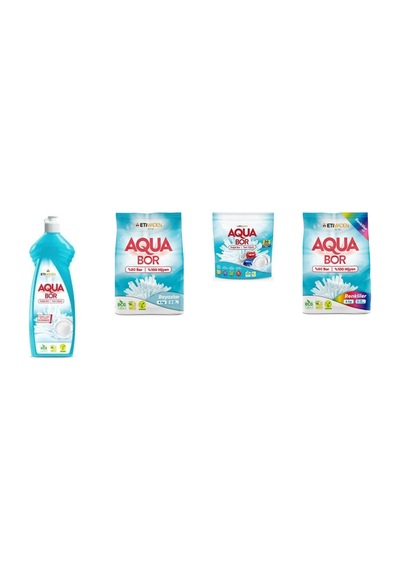 Aquabor Doğal Mineralli Elde Bulaşık + 4 Kg Beyaz + Tablet + 4 Kg Renkliler 4 Lü Set