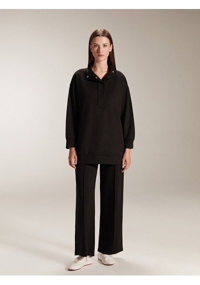 Lcw Modest Siyah Dik Yaka Oversize Kadın Sweatshirt Tunik