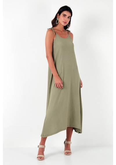 Lela Regular Fit Ip Askılı Uzun Bayan Elbise 5865732 Olive