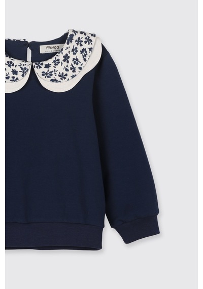 Panço Kız Bebek Yaka Detaylı Lacivert Sweatshirt