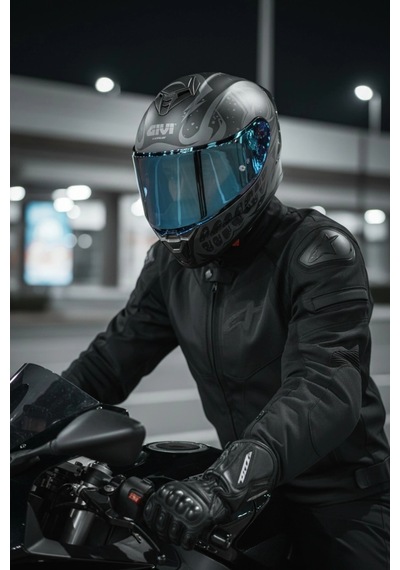 Gıvı 50.x Bones Siyah  1 Renkli 1 Şeffaf Vizörlü Motosiklet Kask Lacivert Vizör + Şeffaf