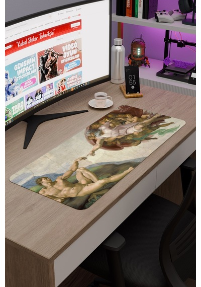 Ademin Yaratılışı Tablo Michelangelo V3 70x30 Xl Gaming Kauçuk Kaymaz Taban Mouse Pad Fare Altlığı