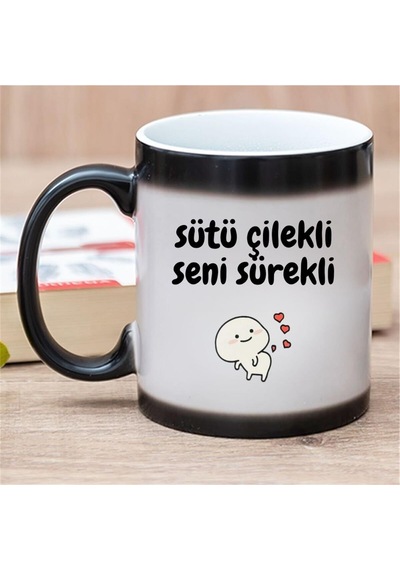 Sütü Çilekli Seni Sürekli Tasarımlı Sihirli Kupa Bardak