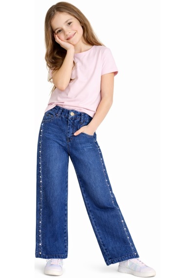 Irem Kız Çocuk Eskitme Desenli Yanları Taş Detaylı Likralı Geniş Paça Model Mavi Renk Kot Pantolon Mavi Irem Kız Çocuk Eskitme Desenli Yanları Taş Detaylı Likralı Geniş Paça Model Mavi Renk Kot Pantolon Mavi