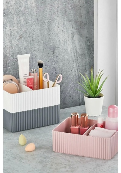 2 Adet Bölmeli Banyo Mutfak Makyaj Malzemeleri Düzenleyici Kat Kat Organizer Kutu 2 Bölmeli