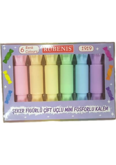 Rubenis Şeker Figürlü Fosforlu Kalem Seti 6lı - 2 Paket Çok Renkli