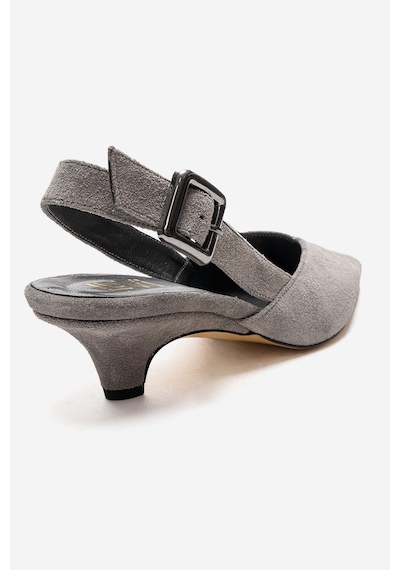 Luvishoes Dıorıs Gri Süet Hakiki Deri Kadın Kısa Topuklu Ayakkabı