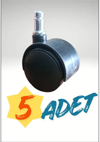 Ofis Sandalyesi Tekerleği - 5 Adet 50 Mm & 360 Döner Plastik Tekerlek Siyah