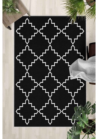 Yıkanabilir Kaymaz Taban Dijital Baskılı Halı Ve Yolluk Leke Tutmaz Salon & Mutfak Halısı - 0533 Siyah
