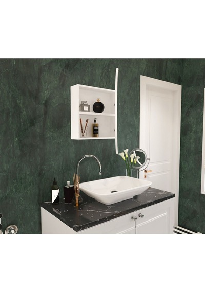 Makbulce Oval Aynalı Banyo Dolabı Beyaz