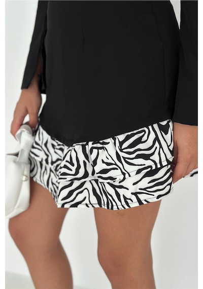 Asprin Fashion Zebra Desen Garnili Elbise Siyah