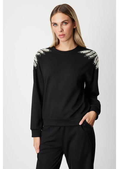 On Fashion On Omuzları İncili Sweat Lacivert